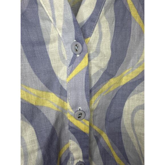 JM Collection Linen Shirt Purple Button Collar Long Roll Sleeve V-Neck Sz 14 - Picture 4 of 8